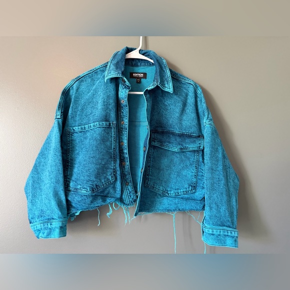 Express Jackets & Blazers - Express Edition Cropped Jean Denim Jacket Women’s XS Bright Teal Blue
